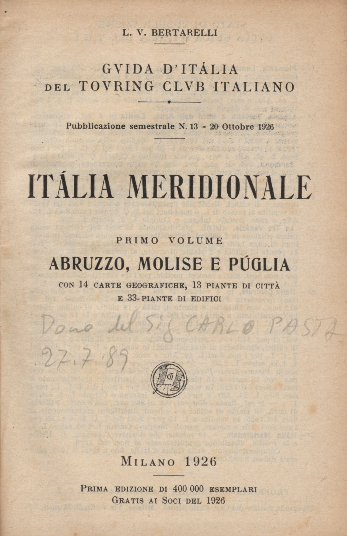 Il volume "Italia meridionale" della collana Guida d'Italia, 1926