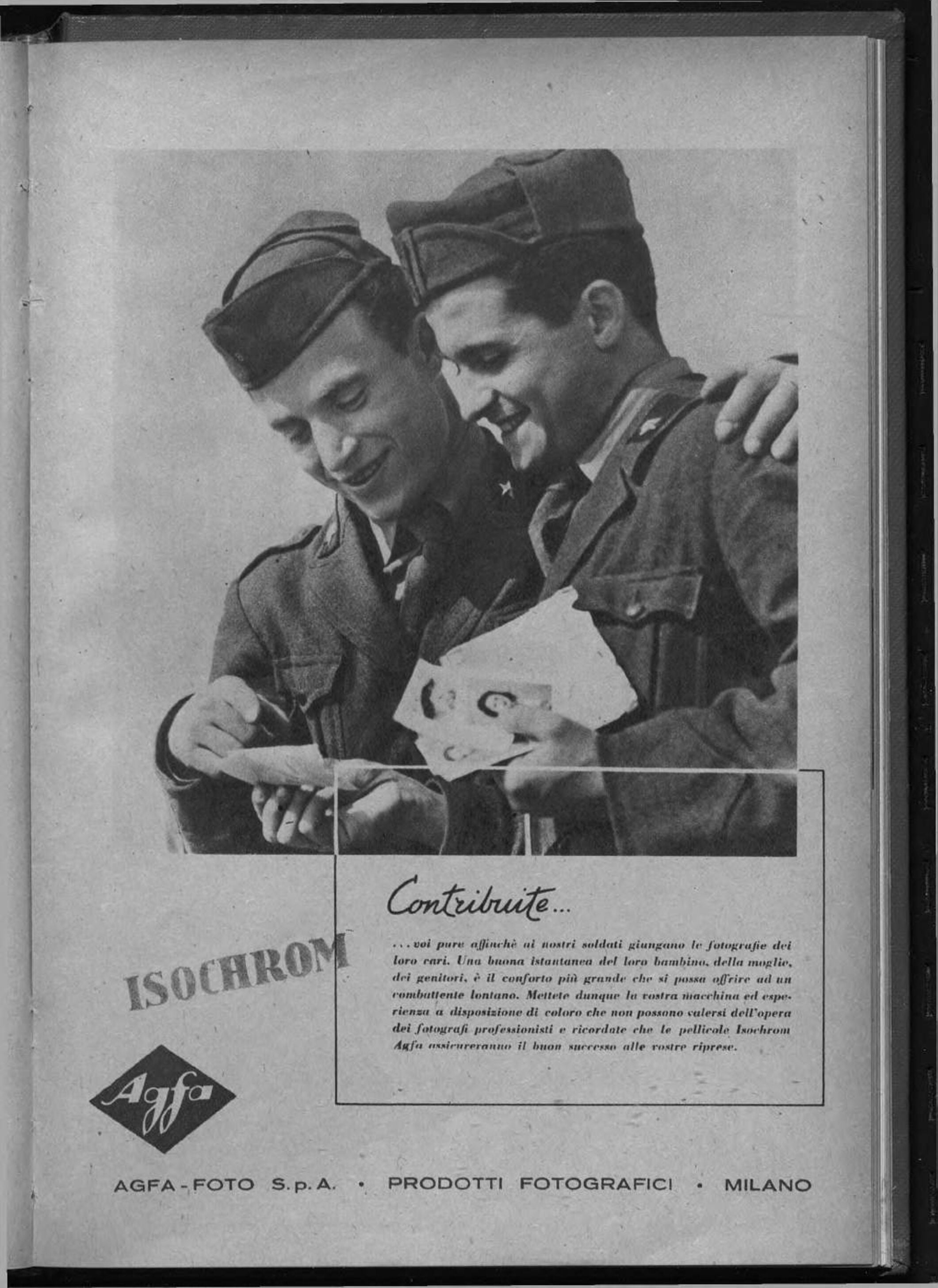 Una pubblicità dell'Agfa ai tempi della guerra, Vie d'Italia, agosto 1943