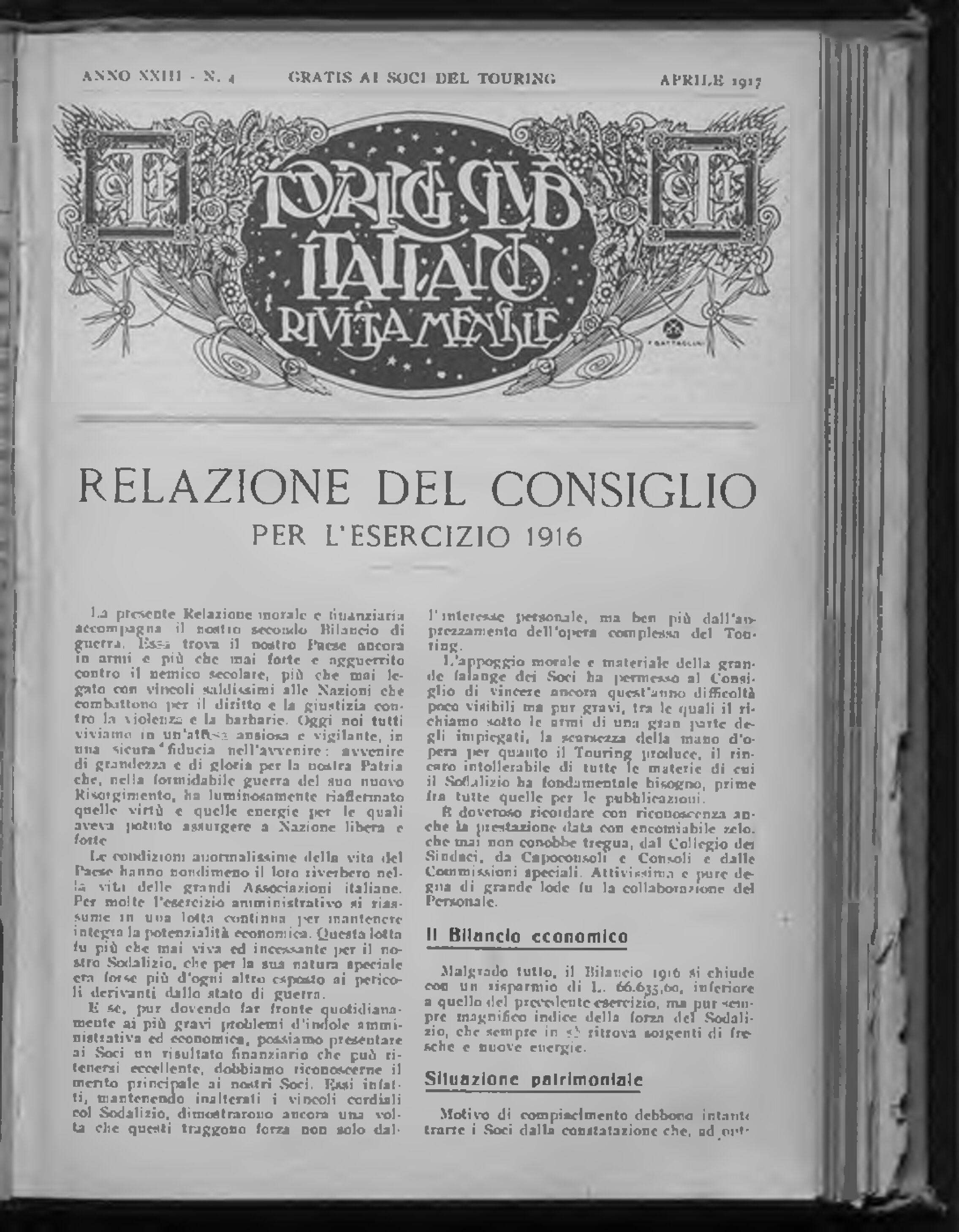 Relazione del Consiglio per l'Esercizio 1916, Rivista Mensile, aprile 1917