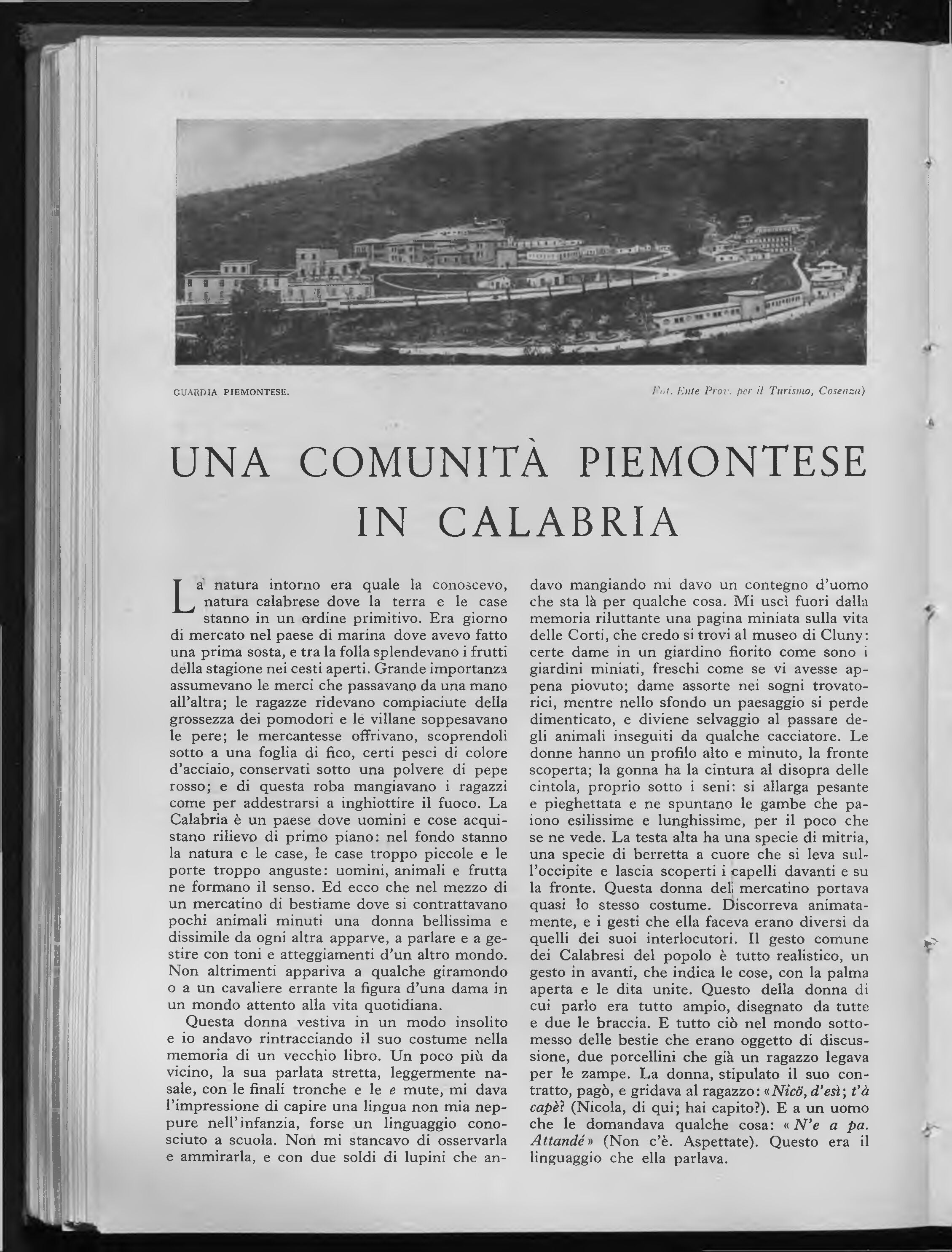 "Una comunità piemontese in Calabria", Corrado Alvaro, Vie d'Italia, aprile 1942