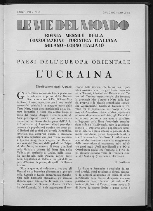 Paesi dell'Europa Orientale: l'Ucraina, Vie del Mondo, giugno 1939, pp. 531-551